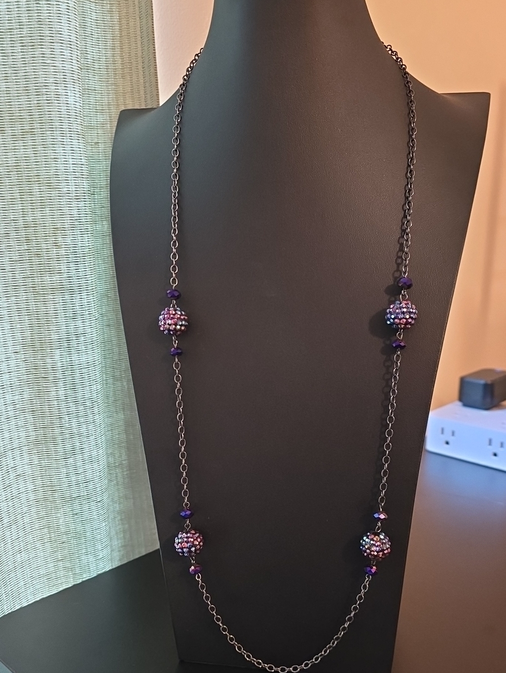 Long Purple Beaded Station Necklace